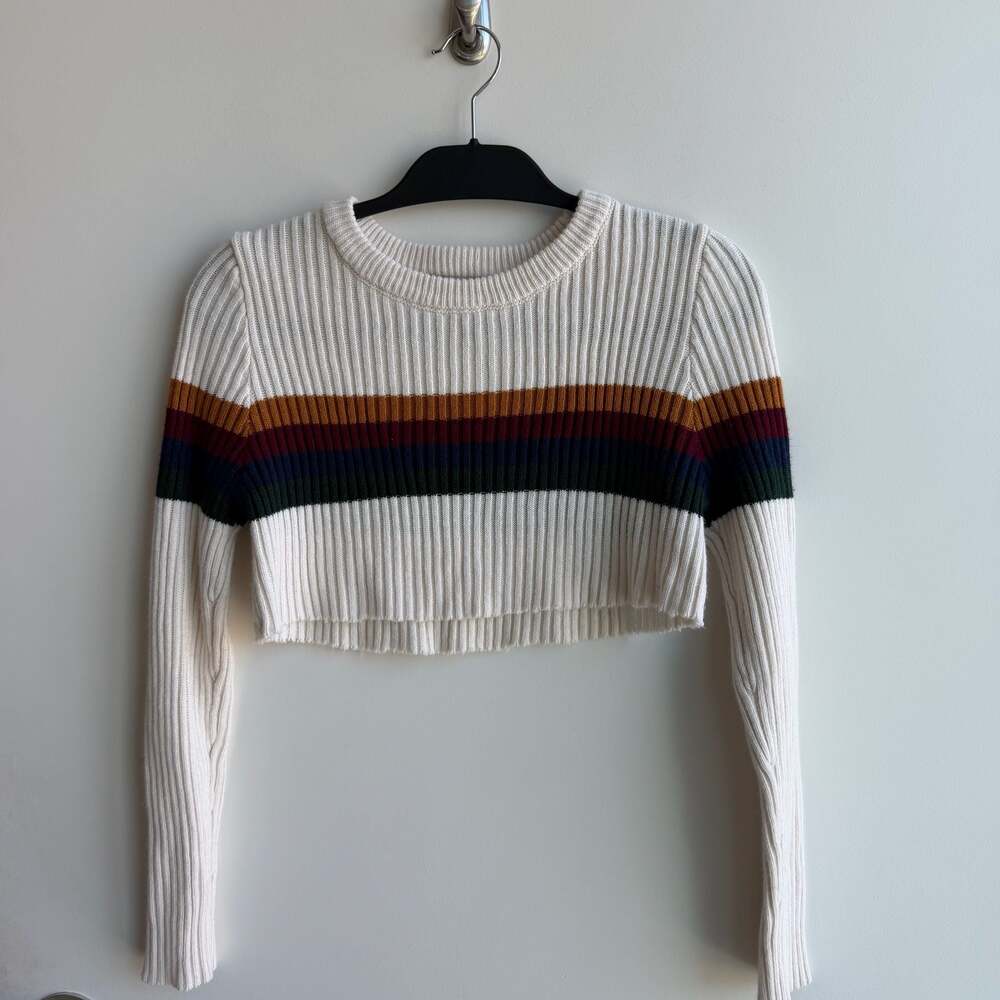 Active USA Ribbed Striped Crop Long Sleeve Sweater
